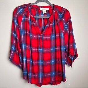 H&M L.O.G.G. Red and Blue Plaid Soft Flannel Blouse Size Small EUC